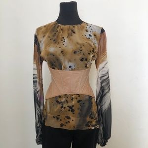 Tan Leather Ribbed Corset